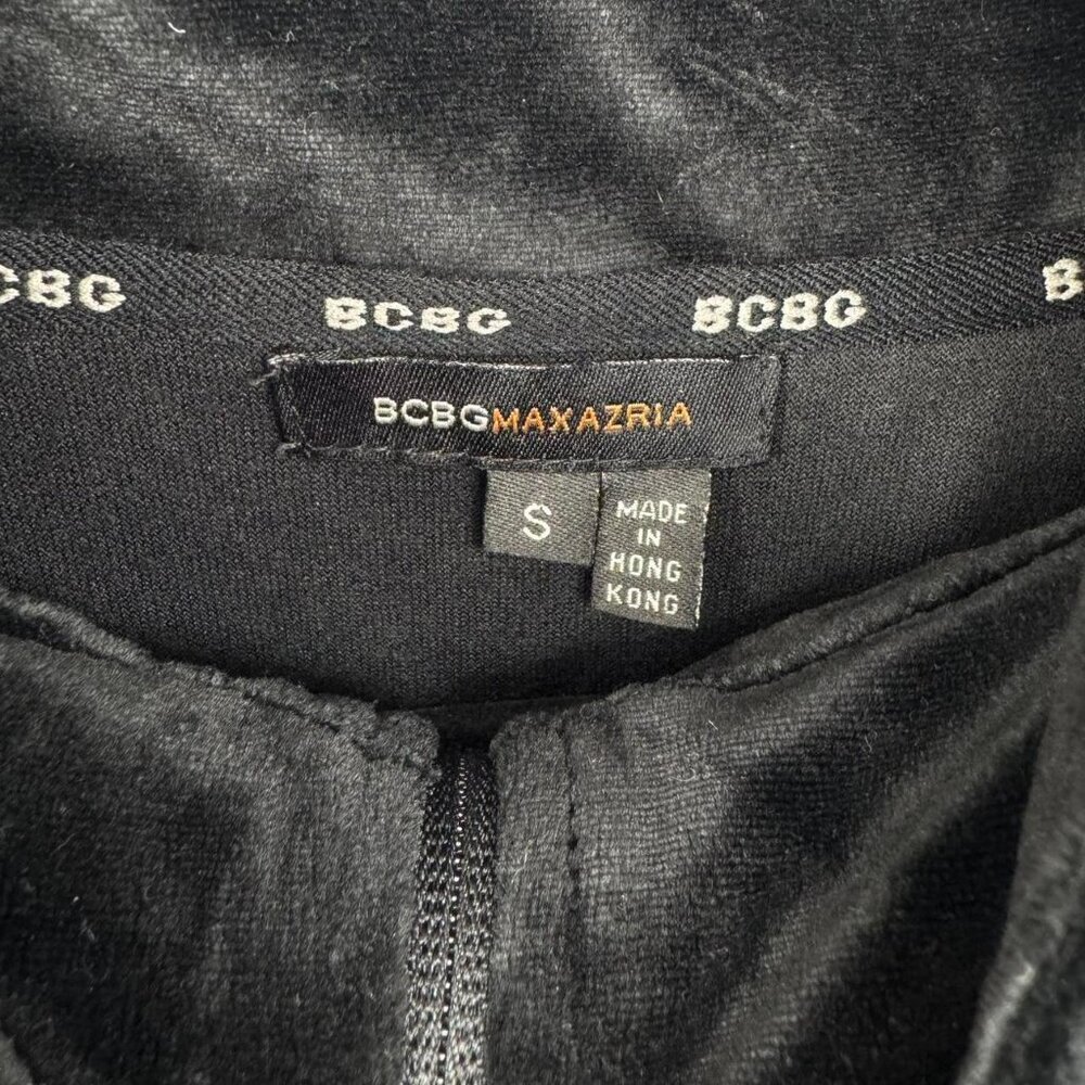BCBG Y2K Max Azria Women’s Velour Zip Jacket S Black Gothic Embroidered Logo - Picture 2 of 6